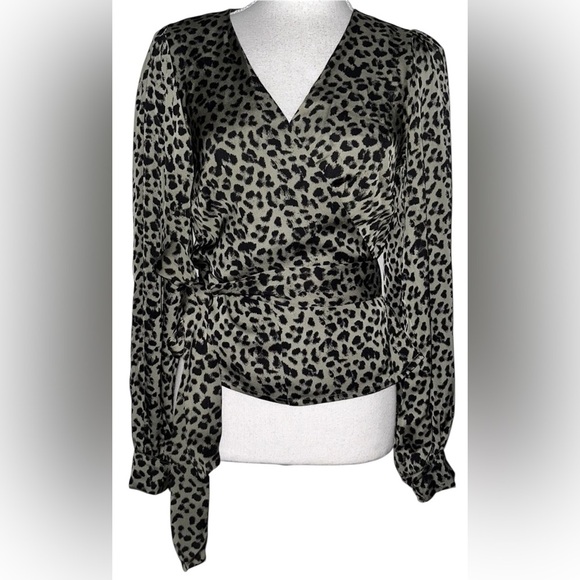Good American Leopard Long Sleeve Wrap Top Size 2 - Picture 3 of 8